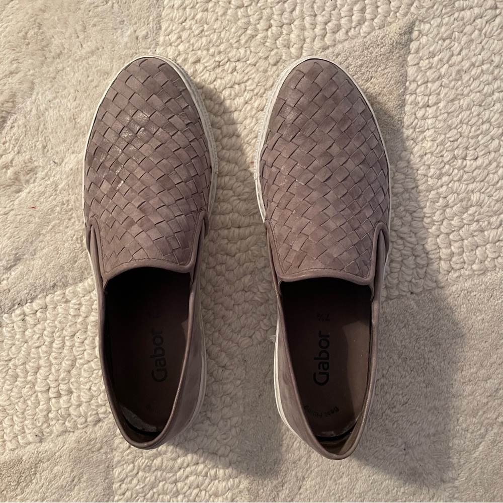 Gabor distressed grey leather slip-ons